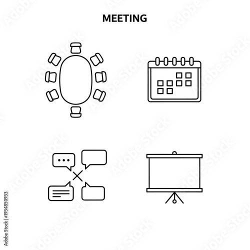Meeting Icons Set Business Collaboration Communication Planning.