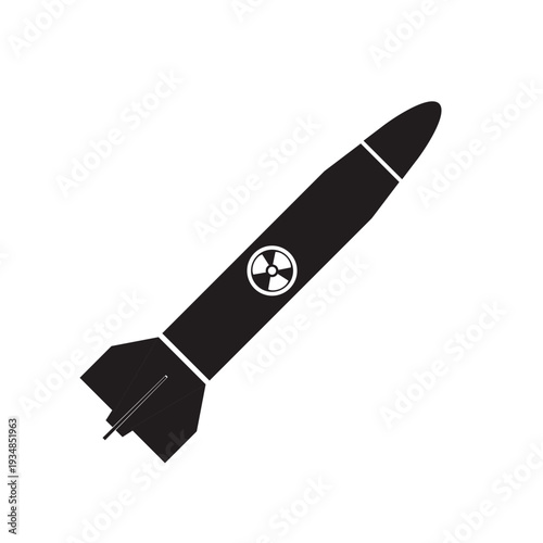 Nuclear Missile Rocket Icon with Radiation Symbol