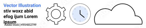 Gear, clock, and cloud elements symbolize technology, efficiency, time, and cloud computing. Ideal for innovation, strategies, workflow data management connectivity teamwork digital solutions
