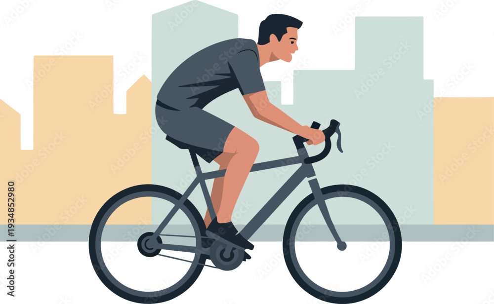 Fototapeta premium Cyclist riding bicycle on road urban background healthy lifestyle activity