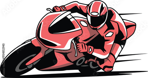 Motorcyclist racing fast on sport bike with speed lines conveying motion and power