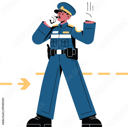 Policeman with whistle directing traffic