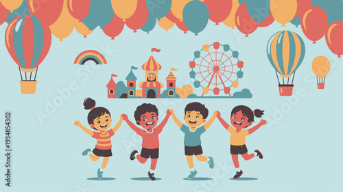 Children amusement park carnival friends