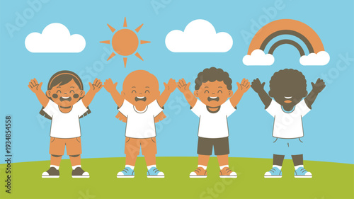 Children diverse waving outdoor illustration