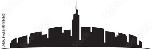 City panorama silhouette with central skyscraper on checkered background