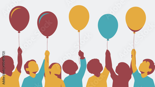 Children hold colorful celebration balloons