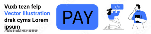 Digital tools, payments, teamwork, financial services, development, coding. A pay button with developers interacting on code. Financial transactions and teamwork concepts
