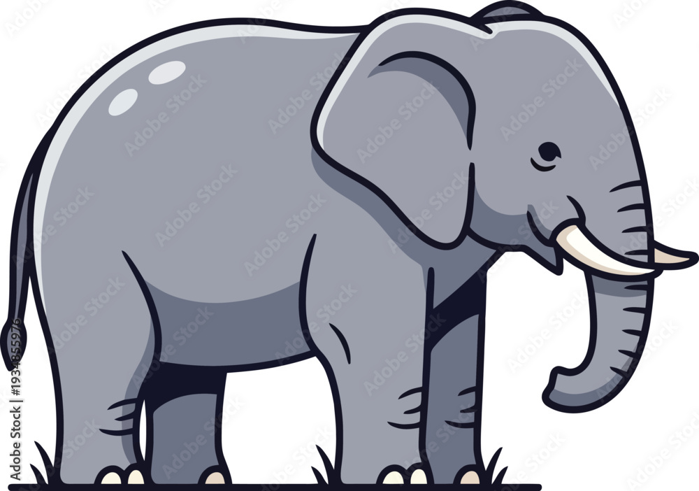 Fototapeta premium Gray Cartoon Elephant Illustration with Tusks.