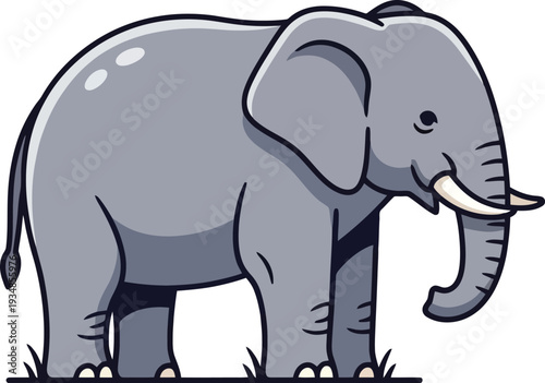 Gray Cartoon Elephant Illustration with Tusks.