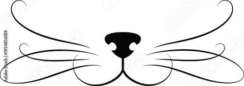 Elegant Minimalist Black Cat Nose and Whiskers Vector Illustration with Artistic Curvy Swirls for Animal Lovers and Pet Themed Graphic Design