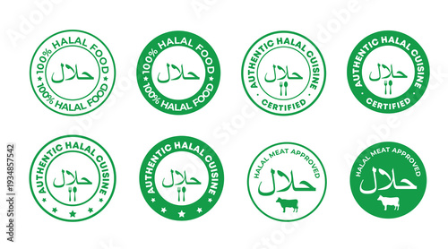 Halal Certified Food Badge Set Green Islamic Label Icons Collection