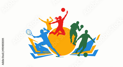 Global Sports Unity Illustration with Athletes Playing Together.