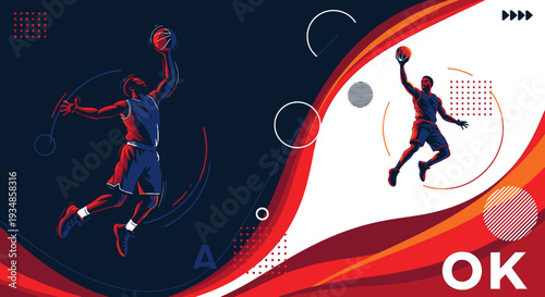 Dynamic Basketball Players in Action Illustration.