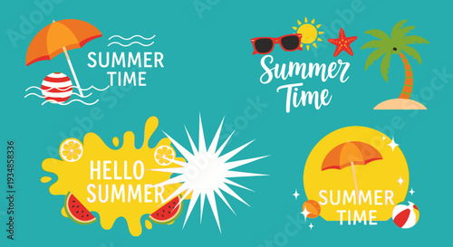 Vibrant Summer Elements with Sunglasses and Palm Tree.