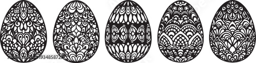Set of five intricately designed Easter eggs in black