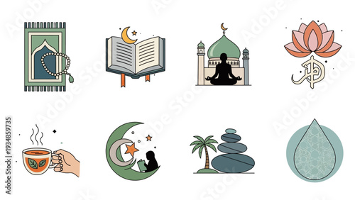 Set of Islamic Symbols and Icons for Cultural and Religious Themes
