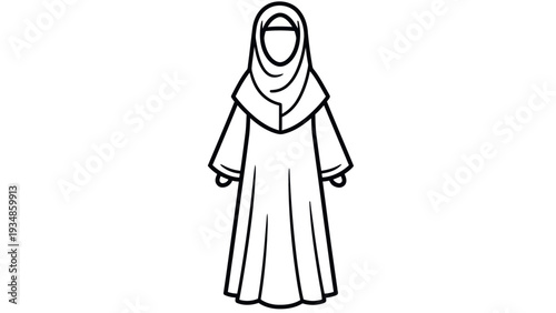 Simple Line Drawing of a Person Wearing Traditional Clothing
