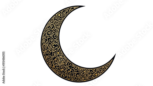 Golden Crescent Moon with Intricate Floral Patterns