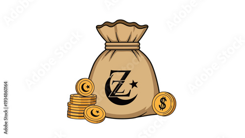 Money Bag with Coins and Letter Z Symbolizing Wealth and Finance