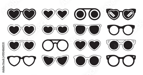 Set of various sunglasses shapes and styles for fashion accessories, summer eyewear collection, eye protection