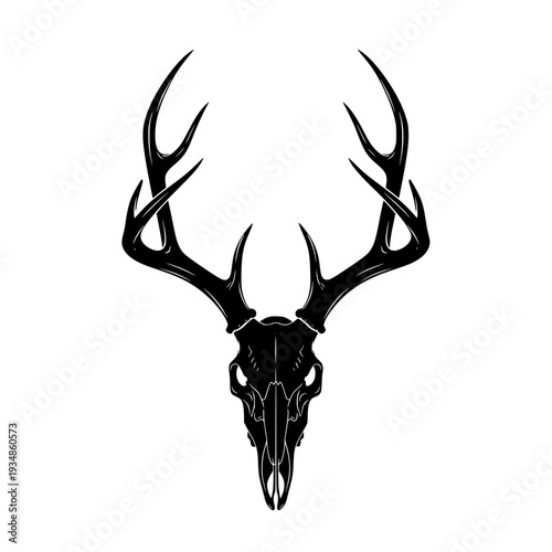 Deer skull silhouette, tattoo, geometric, mandala, black and white