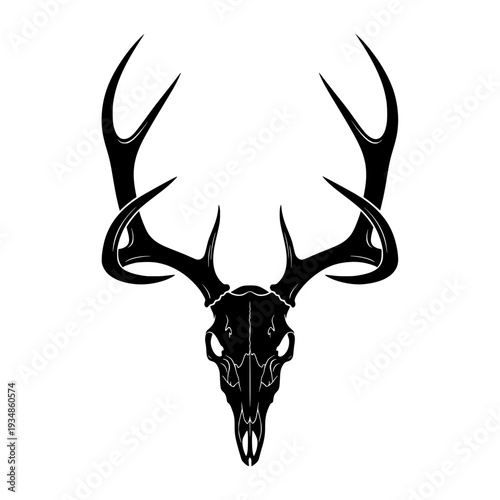 Deer skull silhouette, tattoo, geometric, mandala, black and white