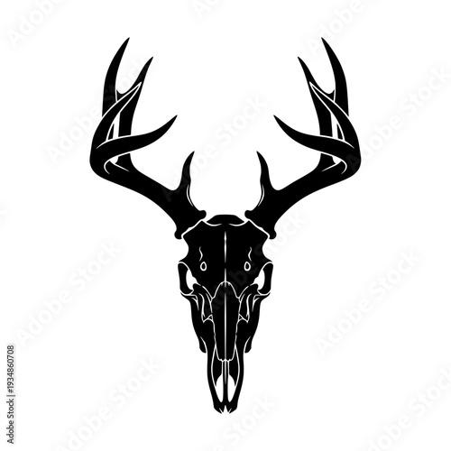 Deer skull silhouette, tattoo, geometric, mandala, black and white