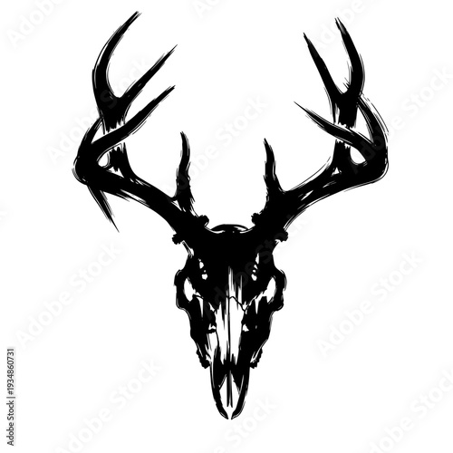 Deer skull silhouette, tattoo, geometric, mandala, black and white
