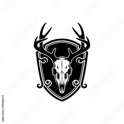 Deer skull silhouette, tattoo, geometric, mandala, black and white