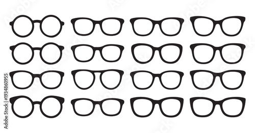 Set of various glasses shapes and styles for eyeglasses, spectacle frame icons, optical accessory collection