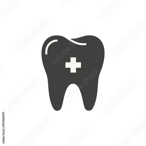 Black Tooth Icon with White Cross Symbol.