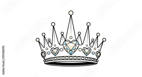 Elegant silver crown decorated with various sizes of heart-shaped diamonds and small pearls on a plain white background.