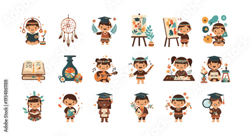 Cartoon Children Engaged Various Activities.