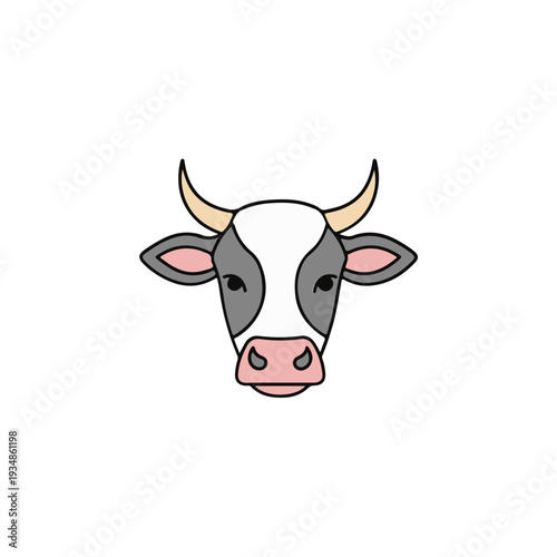 Cartoon Cow Head with Horns Illustration 1.