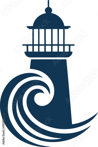 Lighthouse standing tall on rocky coast with large wave crashing  beacon tower lighthouse wave