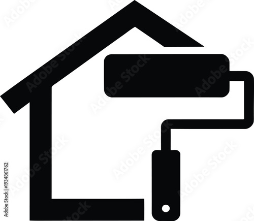 House with a paint roller icon for home renovation and decoration concept