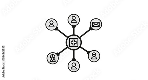 Healthcare network with central medical symbol and people icons