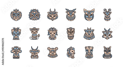 Collection of Cartoon Animal Faces and Heads.