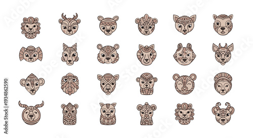 Collection of Cartoon Animal Faces.