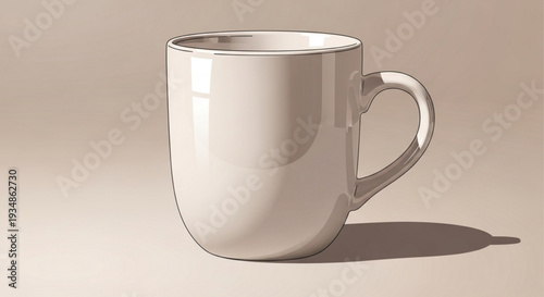 White ceramic coffee mug with handle soft lighting beige background and subtle shadow ideal for beverage concepts