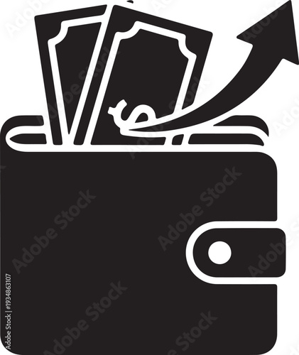 Black wallet with money and growing arrow finance business