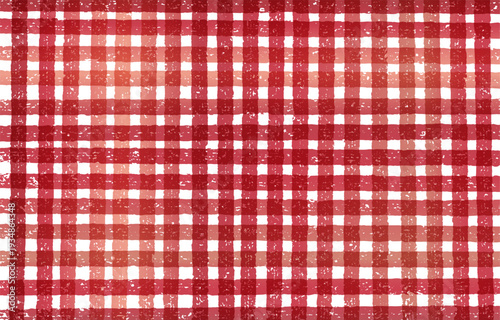 かすれ加工のギンガムチェック背景 赤のグラデーション