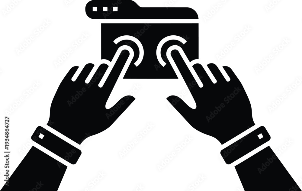Obraz premium Hands pointing and interacting with digital folder interface silhouette icon