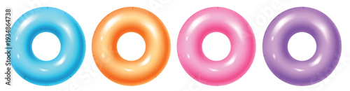 Vector Set of Colorful Inflatable Swim Rings and Beach Balls Isolated on White Background for Summer