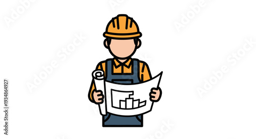 Cartoon Builder Holding Plans and Ruler.