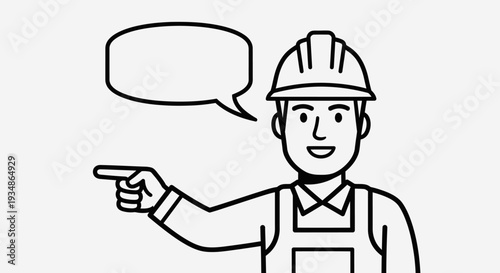 Cartoon Builder Pointing with Speech Bubble.