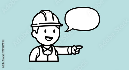 Cartoon Builder Wearing Hard Hat Pointing.