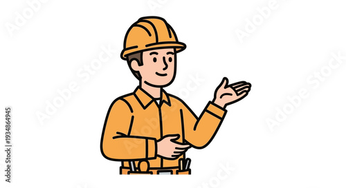 Cartoon Construction Worker in Yellow Uniform.