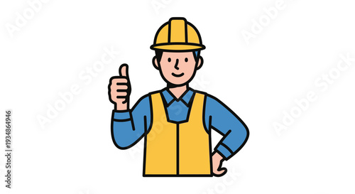 Cartoon Construction Worker Giving Thumbs Up.