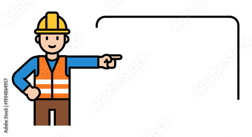Cartoon Construction Worker Pointing Direction Indicating.